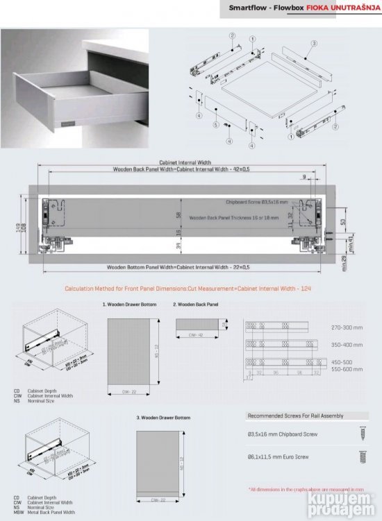 Samet fioka Flow box-500mm-slow-okov za namestaj