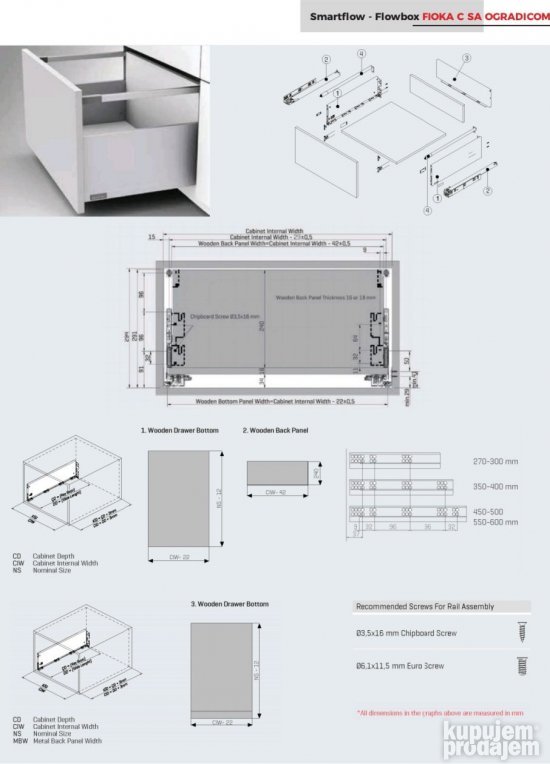 Samet fioka Flow box-500mm-slow-okov za namestaj