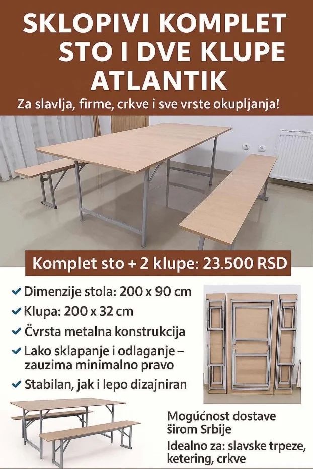 Sto i klupe na rasklapanje 200x90 METALNA KONSTRUKCIJA!