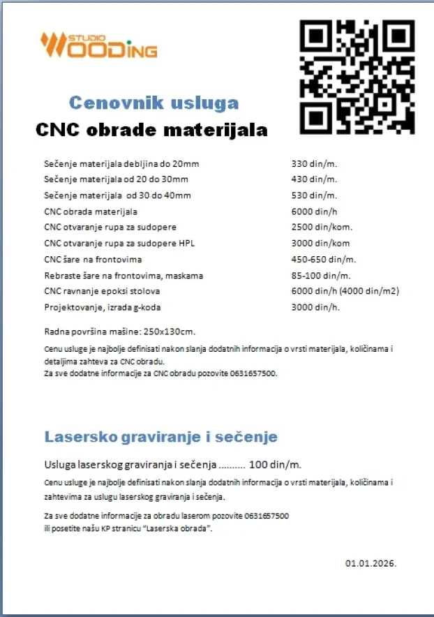 CNC usluge - Cenovnik