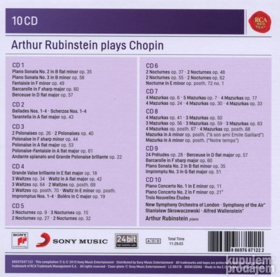 Rubinstein, Arthur/Plays Chopin(10cd)