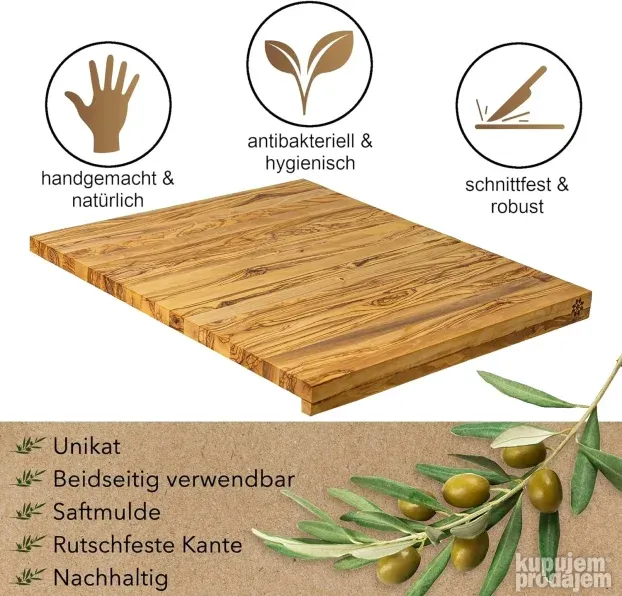 PROTEA kuhinjska daska sa žlebom za sok puno maslinovo drvo