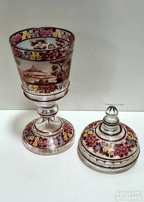 Vrhunska rucno oslikana amfora- pehar - Stari Bec 19ti vek