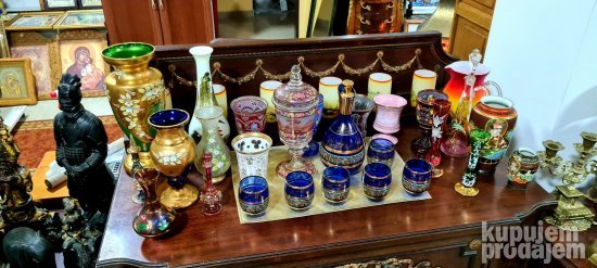 Vrhunski stari emajl oslikani i pozlaceni servis 19ti vek