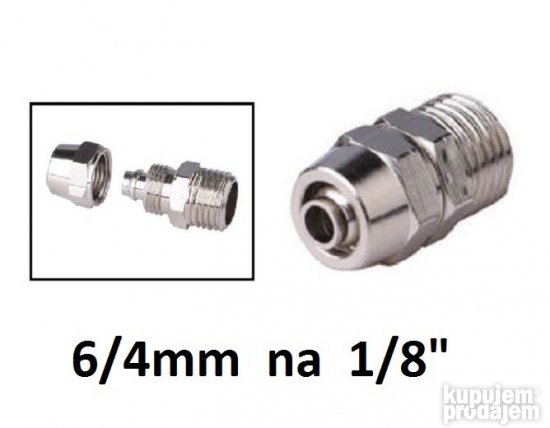 Pneumatska spojnica za vazduh 6/4mm na 1/8 (oko 9.5mm)