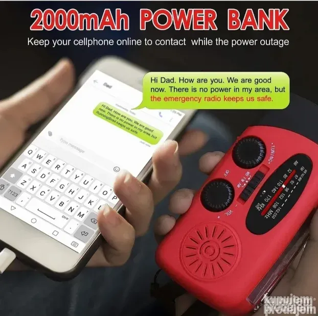 Solarni FM radio sa LED lampom 2000mAh baterija
