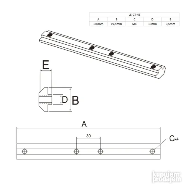 Pravolinijski konektor 140mm za alu profil 45x45