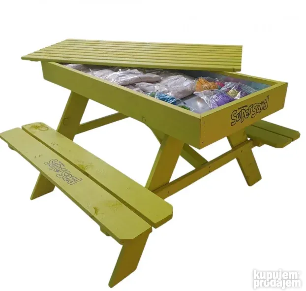 Drveni sto klupa edukativni piknik sa kinetickim peskom set