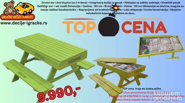 Drveni sto klupa edukativni piknik sa kinetickim peskom set