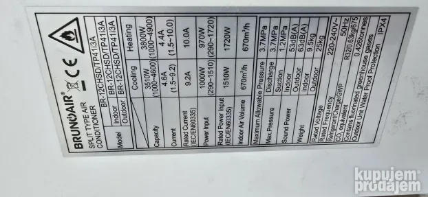 Bruno Air inverter klima A++ - 3.5kw 5 GODINA GARANCIJE