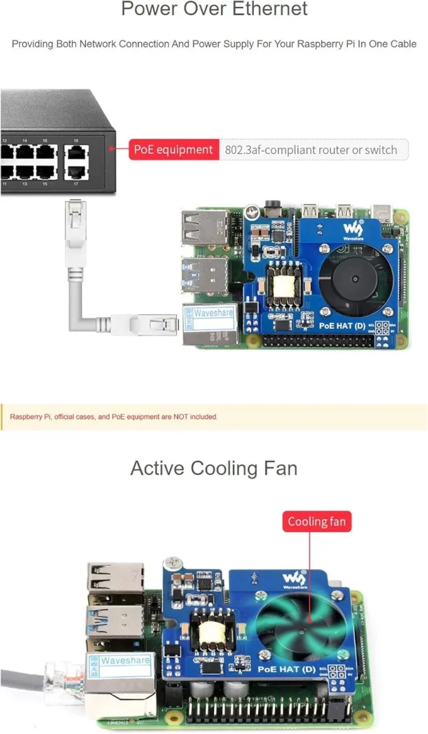 Napajanje preko eterneta HAT POE tipaD za RaspberryPi 3B+/4B