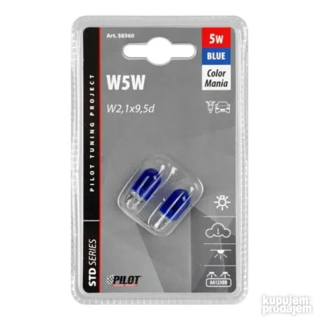 Sijalice W5W 12V 5W ubodna plava (2 kom) Lampa 58360
