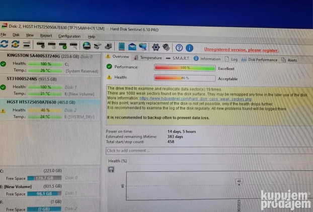 Hard disk za laptop 500gb (46% health)