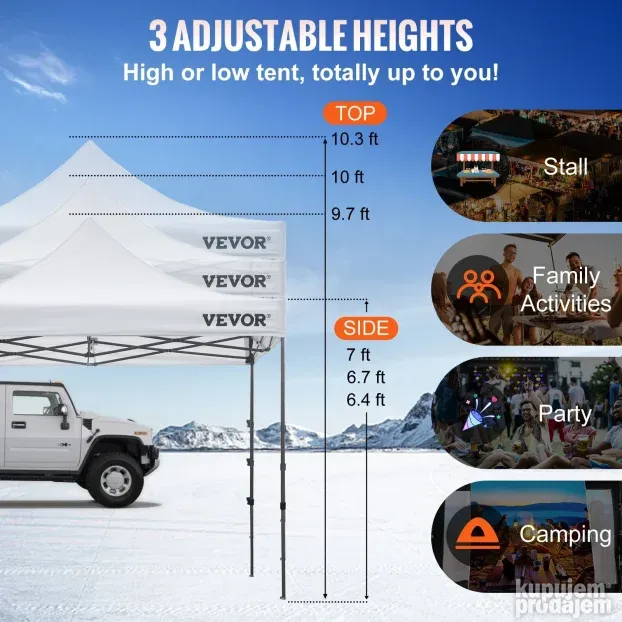 VEVOR 3,048 x 3,048 m Pop Up Šator beli