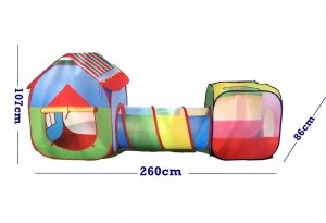Play Tent ŠARENI ŠATOR Za Decu 3u1 Sa TUNELOM 260x107x86 cm