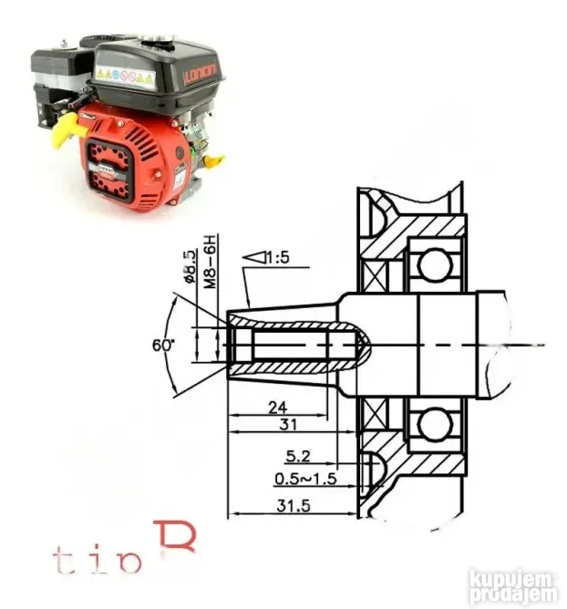 Motor ugradni Loncin LC170F 212ccm 7,5KS konus