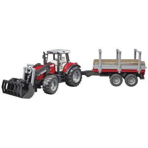Traktor Bruder Massey Ferguson 7480 sa prikolicom za drva 02