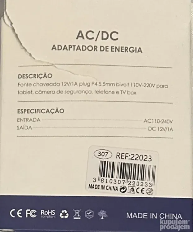 Adapter AC/DC 12V/1A NOVO