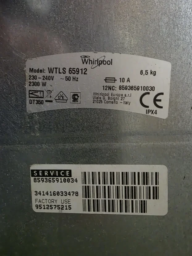 Uska Veš Mašina Whirpool 40cm / 6.5kg / 1200 Obrtaja