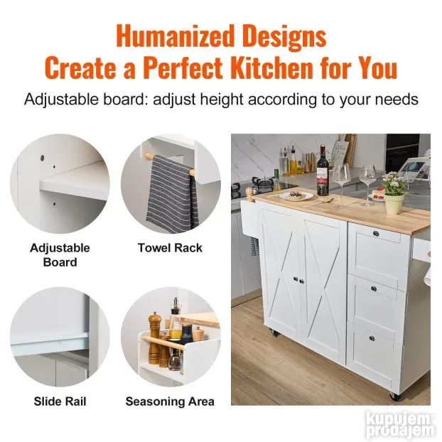 VEVOR Kuhinjsko ostrvo na točkovima 7