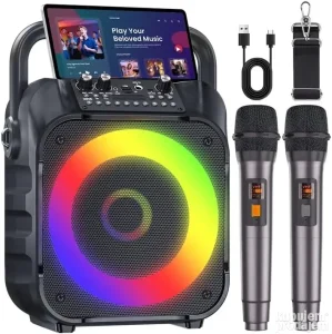 Karaoke bluetooth zvučnik mašina sa dva bežična mikrofona -