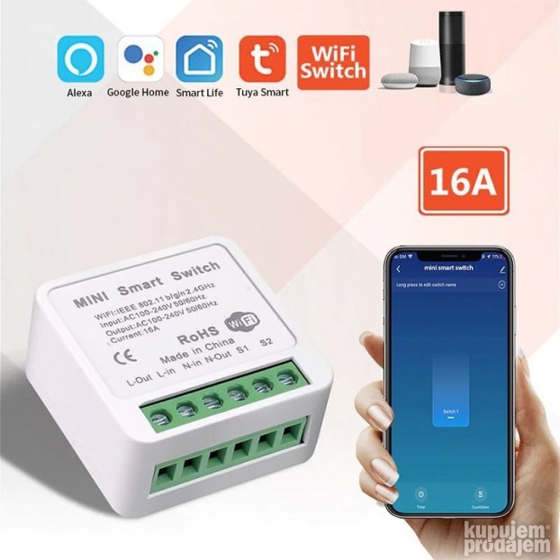 AKCIJA - Tuya Mini WiFi prekidač / RF / Bluetooth / 16-20A