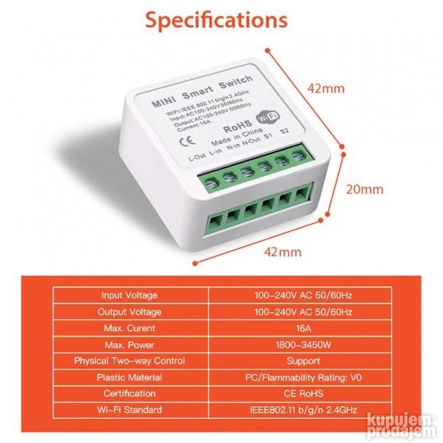AKCIJA - Tuya Mini WiFi prekidač / RF / Bluetooth / 16-20A
