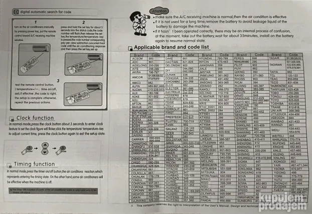 Univerzalni daljinski za klimu SEVER K-2012E