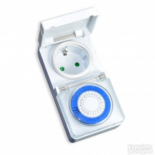 Beli mehanički programator vremena, tajmer 24h IP44 16A