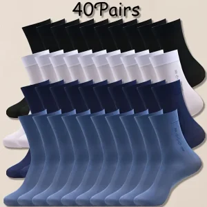 Solid 10/40 Pairs Men's Short Crew Socks, Breathable Comfy C