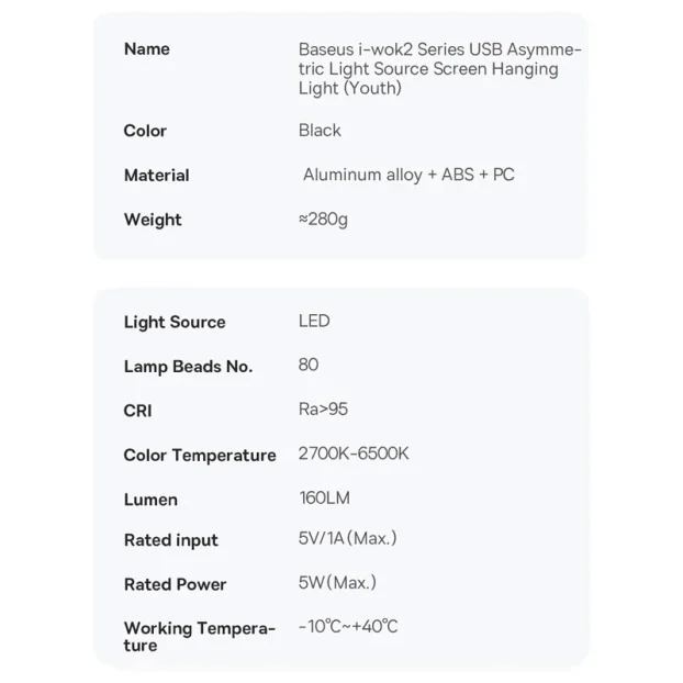 Baseus lampa za monitor sa zakacaljkom i-wok2 Series crna