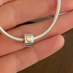 PANDORA klipsa Two Tone Gold Heart srebro ale s925 792080