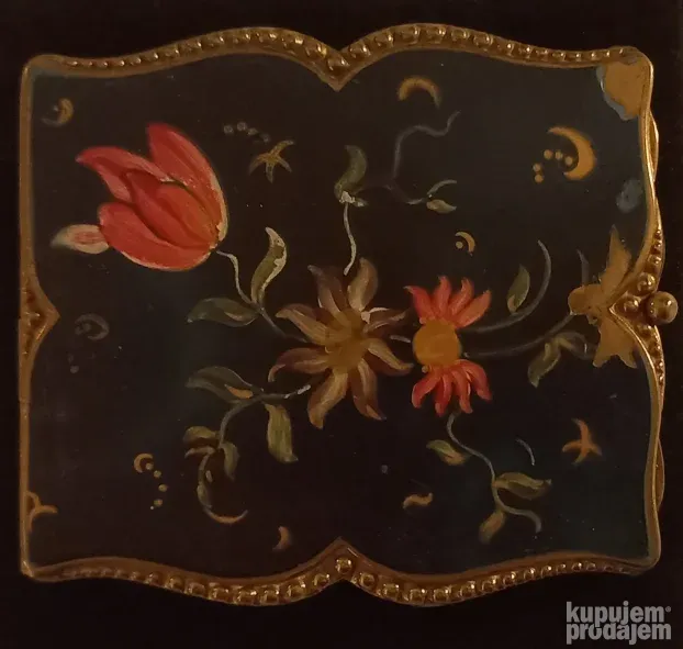 Francuska Mesingana pudrijera Rucno oslikana, Poč. 20veka