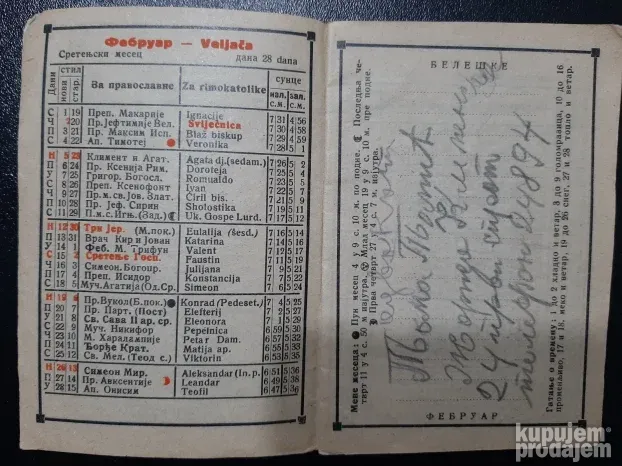 Dzepni crkveni kalendar za prostu 1939. (1827)