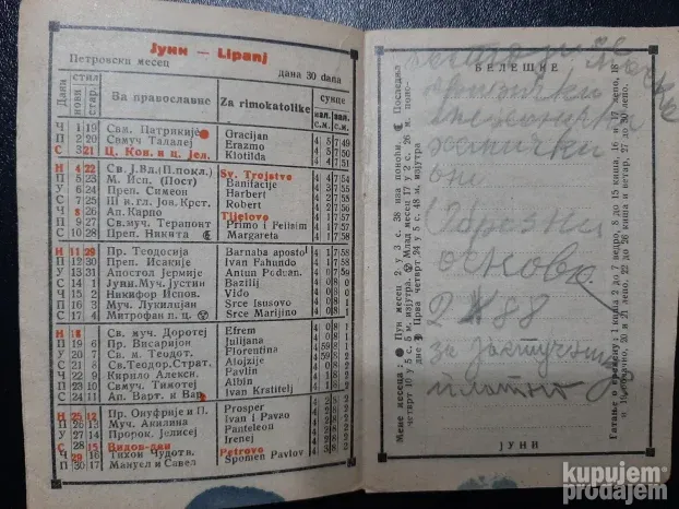 Dzepni crkveni kalendar za prostu 1939. (1827)