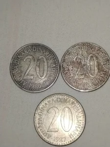Kovanice 20 dinara iz 80-ih,3 komada, SFR Jugoslavija