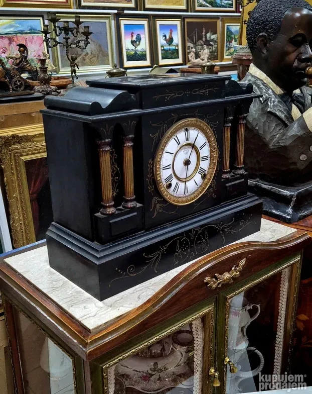 Prelep veliki stari mermerni kaminski sat - 19ti vek