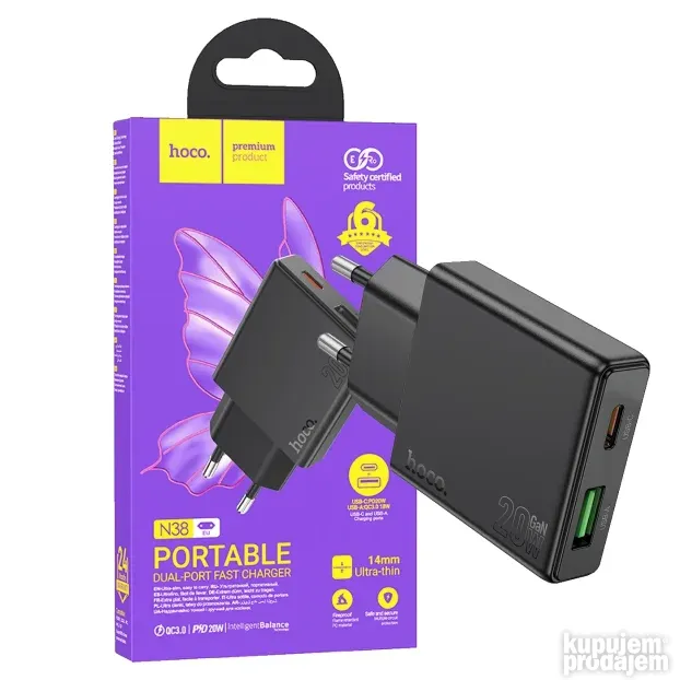 N38 Delgado EU Punjač kućni, brzi, PD20W + QC3.0 Dual Port