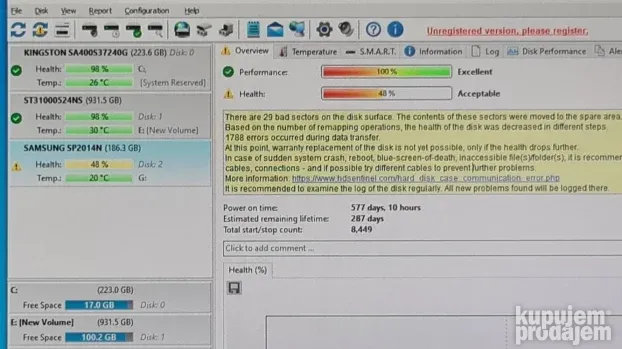 ATA hard disk 200gb (48% health)