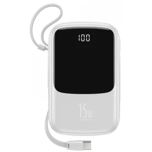 BASEUS Qpow Power Bank 10000mAh 15W USB-C cable white