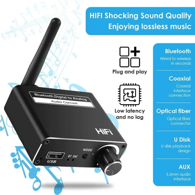 D18 DAC Bluetooth risiver konverter 192kHz dig optički spdif