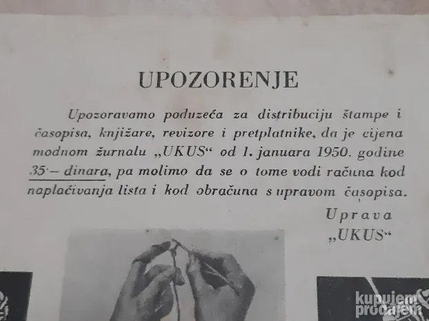 Prastari casopis UKUS iz 1950.te za rucni rad pletenje modu