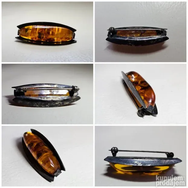 Vintage Fischland Brooch 835 srebro/amber, antique
