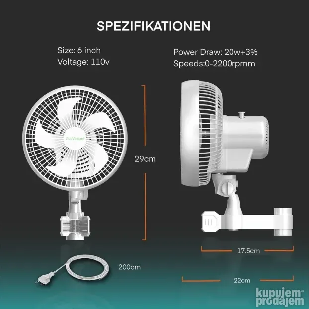 VivoVerdant 6in(15cm) ventilator za mini plastenik, EC motor