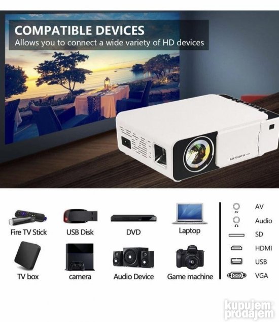 WiFi LED Multimedijalni Projektor Visoke Rezolucije