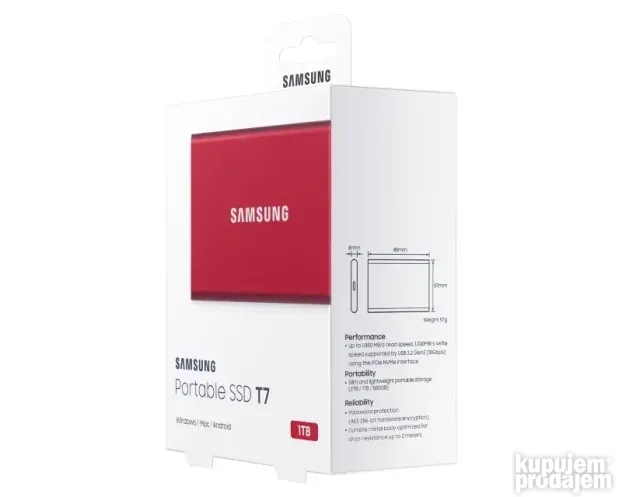 Samsung Portable T7 1TB crveni SSD MU-PC1T0R