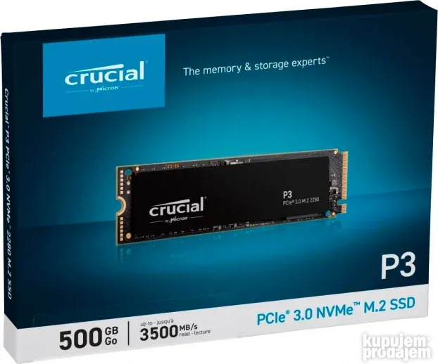 SSD Crucial 500GB P3 CT500P3SSD8 M.2 NVMe, 3500/1900 MB/s