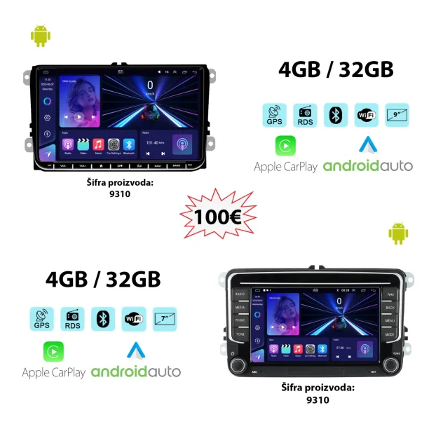 Multimedia Android VW Volkswagen Skoda Carplay 2,4,6,8gb