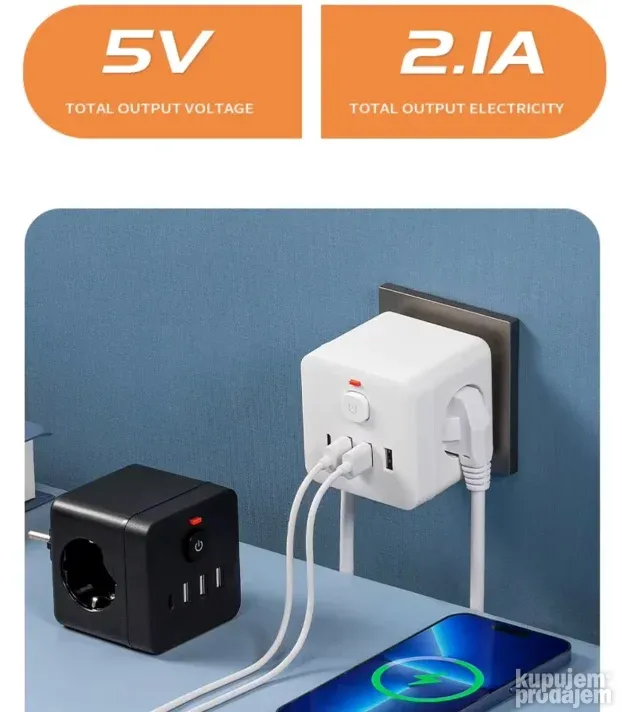 Uticnica Lopov Kocka 16A / 3 Sukoa, 7-u-1 3xUSB 1xC