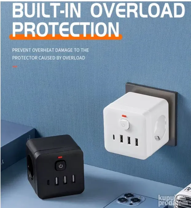 Uticnica Lopov Kocka 16A / 3 Sukoa, 7-u-1 3xUSB 1xC